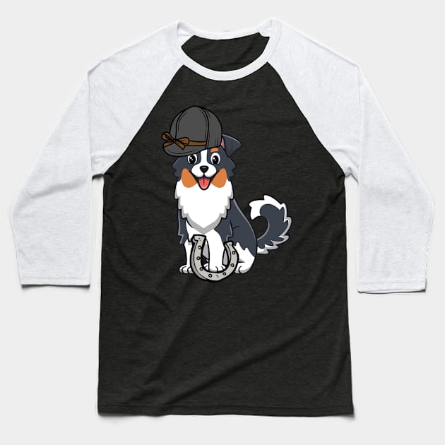 Funny collie dog is ready to ride a horse Baseball T-Shirt by Pet Station